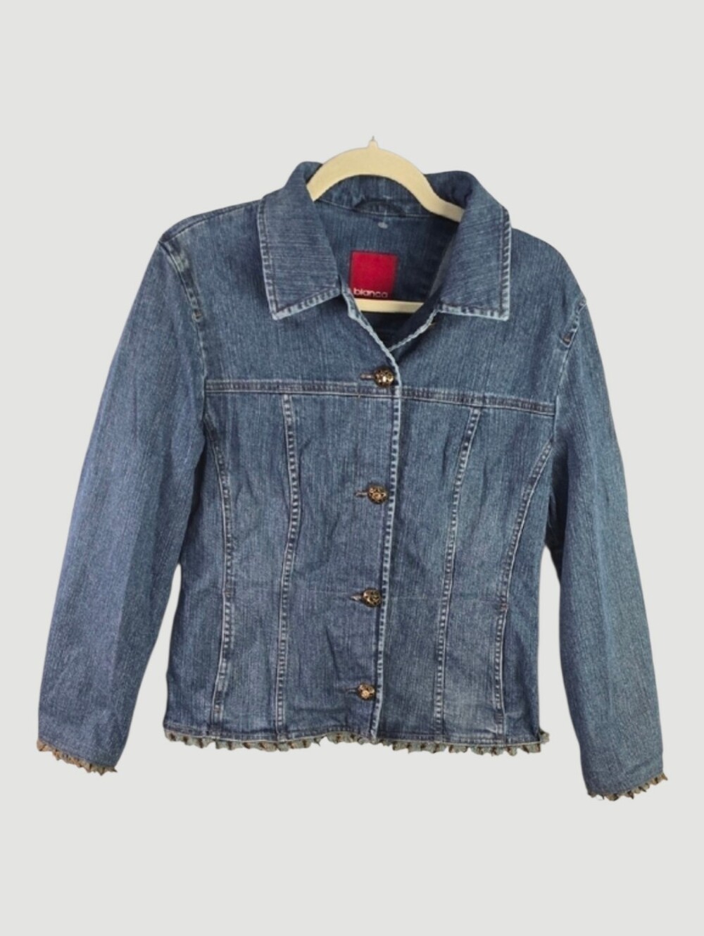 Denim Fringe Jacket Quality Made Poland Bianca jacket womens sz US medium Blazer